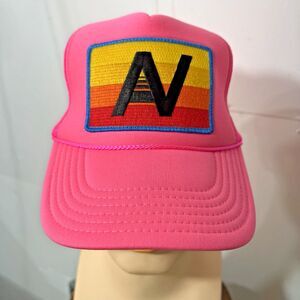 Aviator Nation Hat Cap Snap Back pink Mesh Trucker Patch Rainbow Stripe Unisex